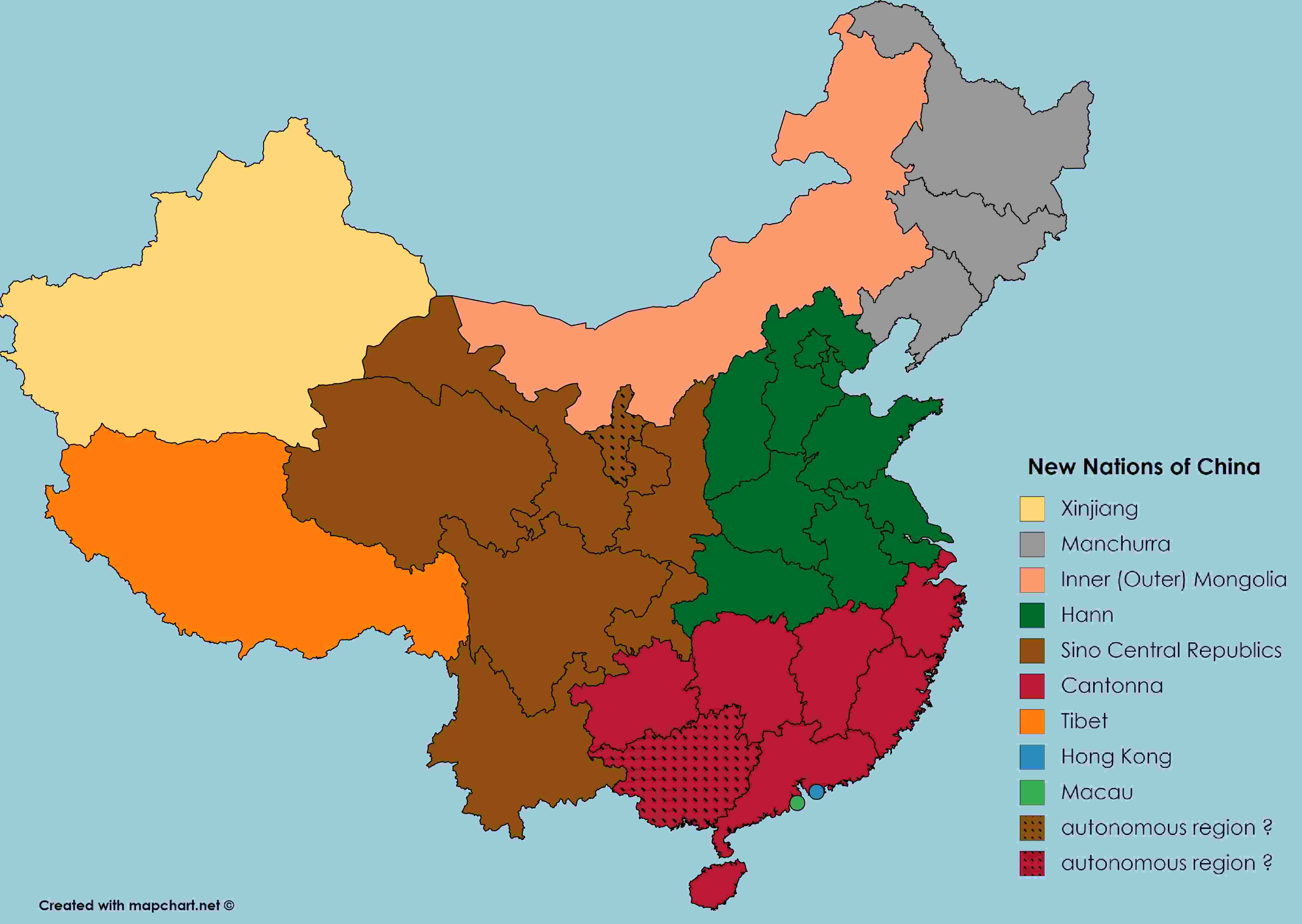 'New Nations of China' Map with color key